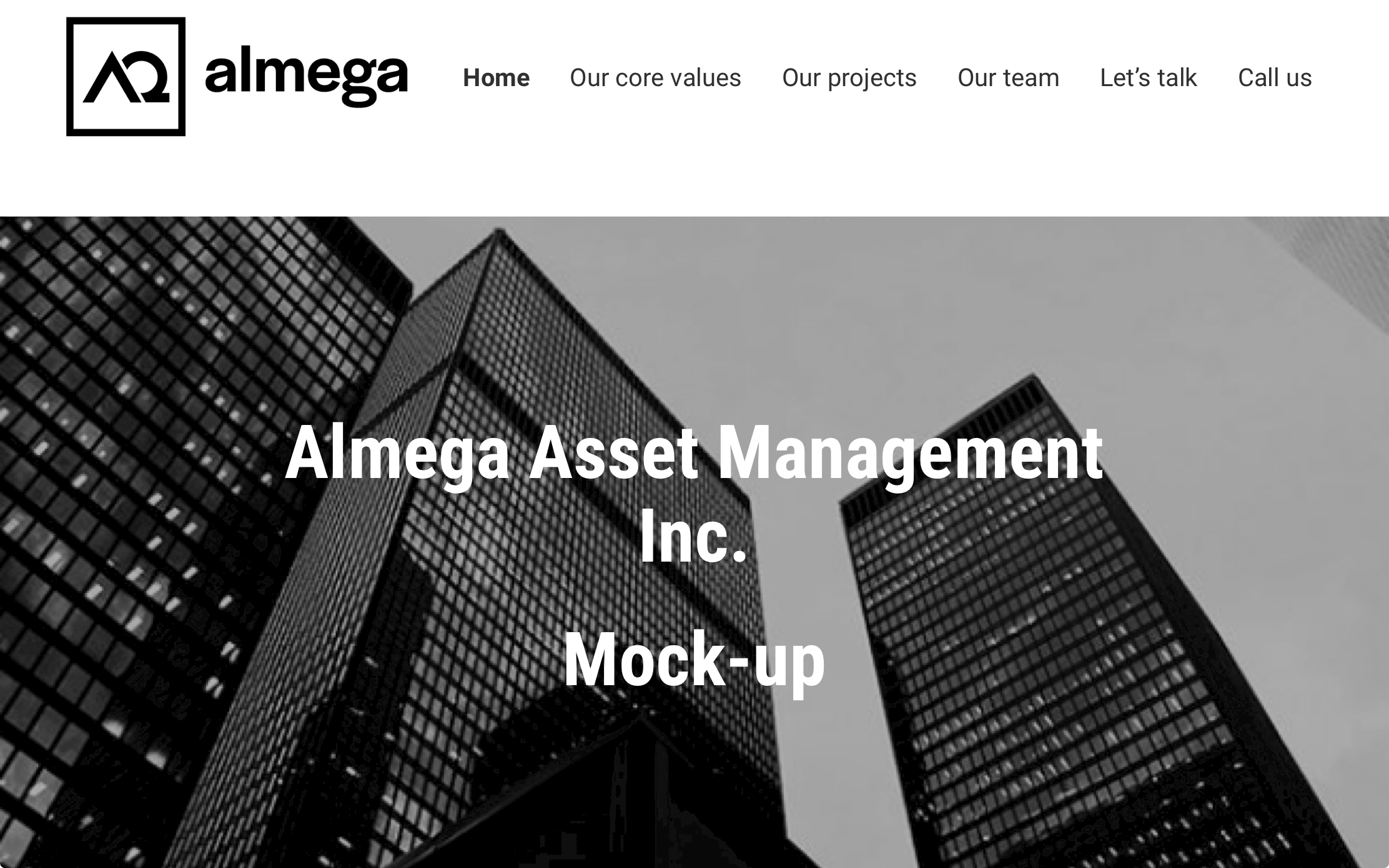 Almega website mockup screenshot